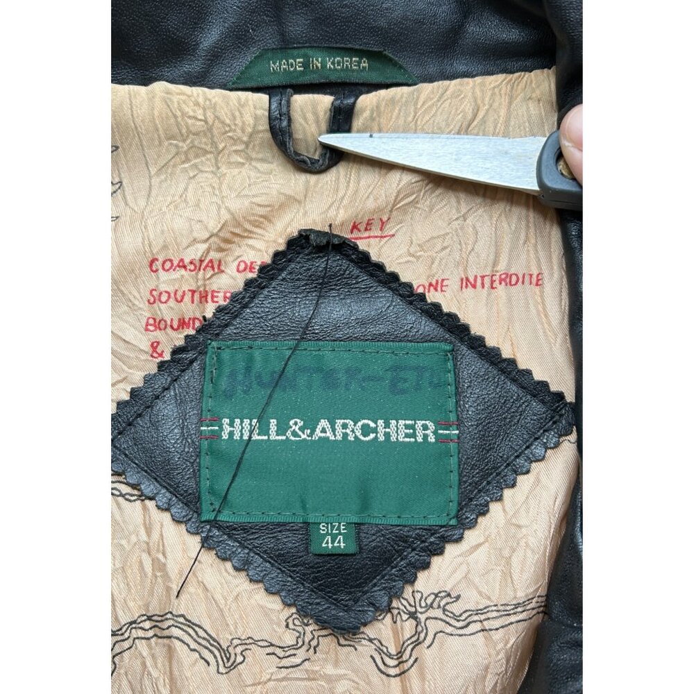 Hill & Archer Leather Bomber Jacket Mens 44R Black Map Lining Made in Korea Vtg - Picture 3 of 12